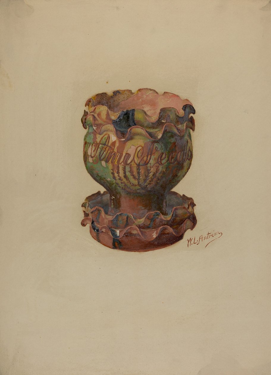 Pot de fleurs et plateau allemands de Pennsylvanie, vers 1936 - William L Antrim