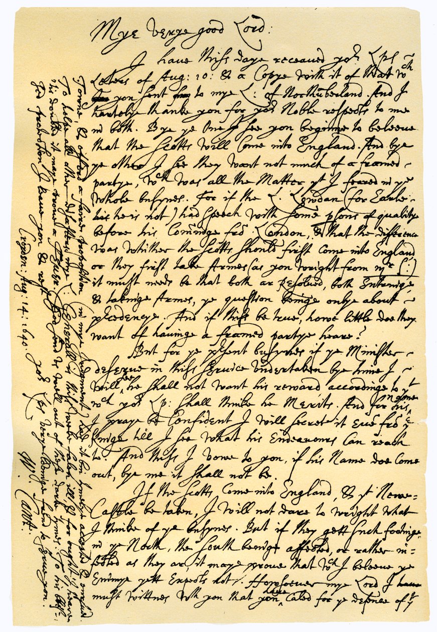 Lettre de William Laud, archevêque de Canterbury à Edward Conway, 14 août 1640 - William Laud