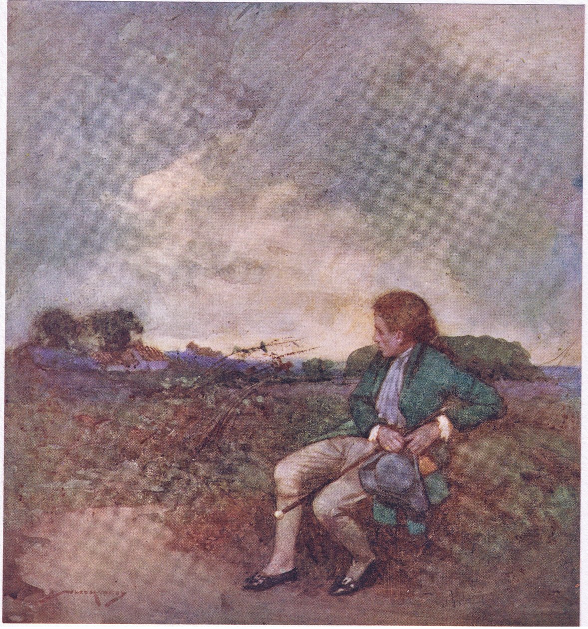 Ici, alors que je fais mes rondes solitaires, au milieu de tes promenades enchevêtrées et de tes terrains en ruine (lithographie en couleur) - William Lee Hankey