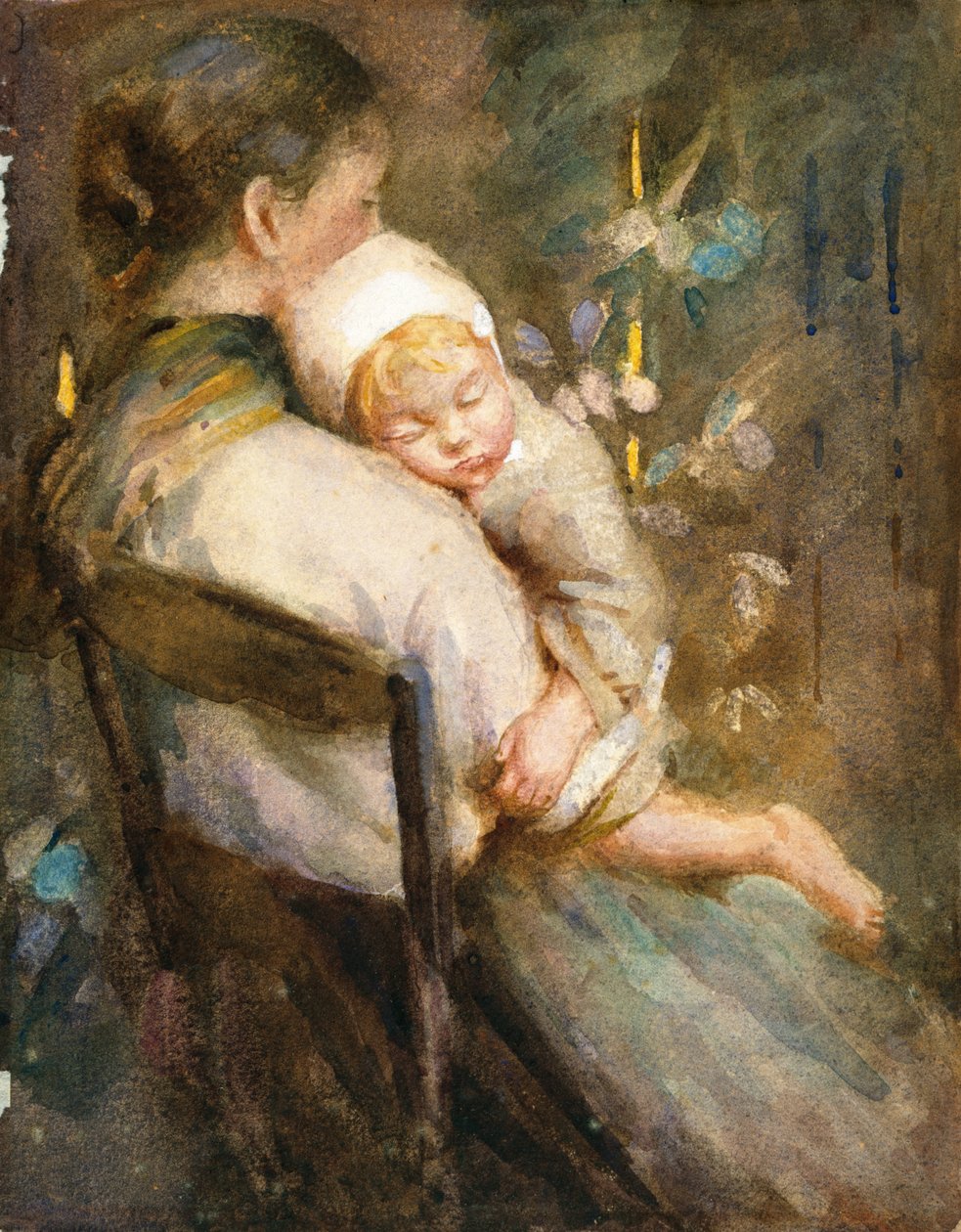 Jeune Mère avec Enfant Endormi sur ses Genoux (aquarelle sur papier) - William Lee Hankey