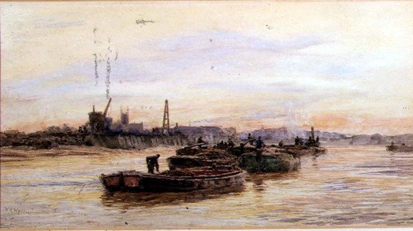 Barges au coucher du soleil - William Lionel Wyllie