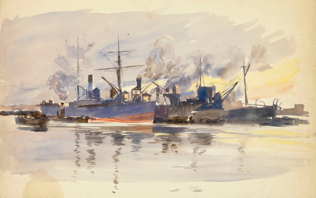 Esquisse de navires marchands au port, fin 19e - début 20e siècle - William Lionel Wyllie