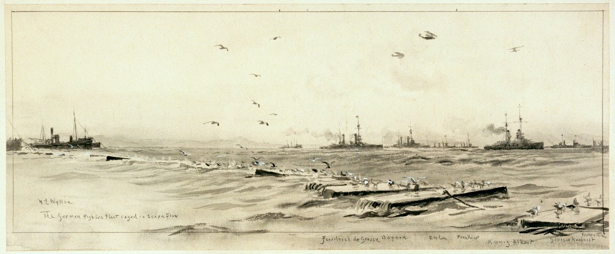 La flotte allemande de haute mer enfermée à Scapa, vers 1918 - William Lionel Wyllie