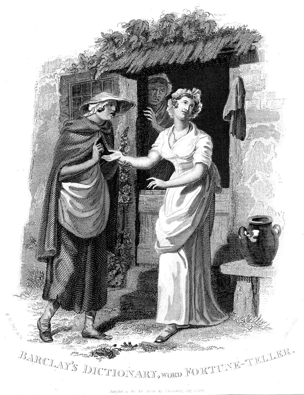 Chiromancie : Fille de la campagne faisant lire sa main par une diseuse de bonne aventure qui voit des malheurs à venir - William Marshall Craig