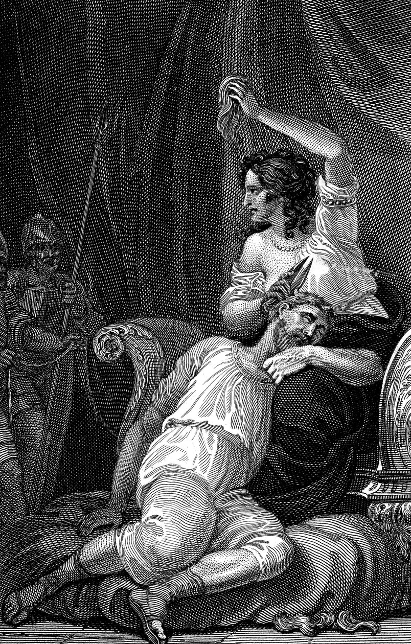 Dalila coupant les cheveux de Samson, lui enlevant ainsi sa force, 1820 - William Marshall Craig