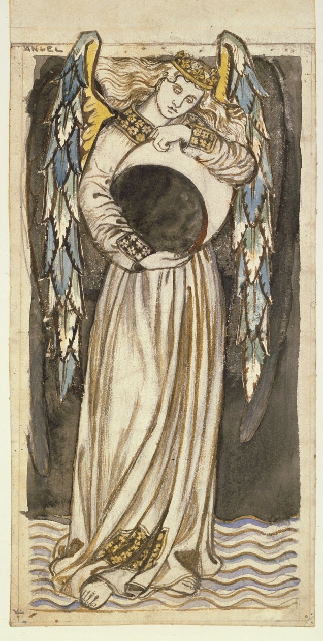 Un ange tenant une lune décroissante - William Morris