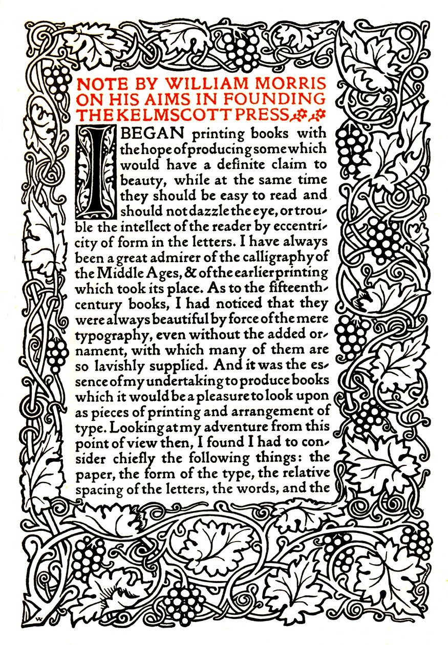Kelmscott Press : Page imprimée en Golden Type, vers 1895, 1914 - William Morris