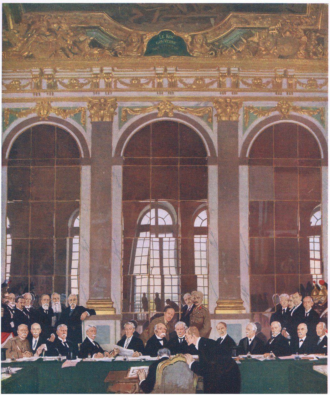 Signature de la paix dans la galerie des Glaces, Palais de Versailles, 28 juin 1919, de Cassells History of the British People publié par la Waverley Book Company Limited, vers 1940 - William Orpen