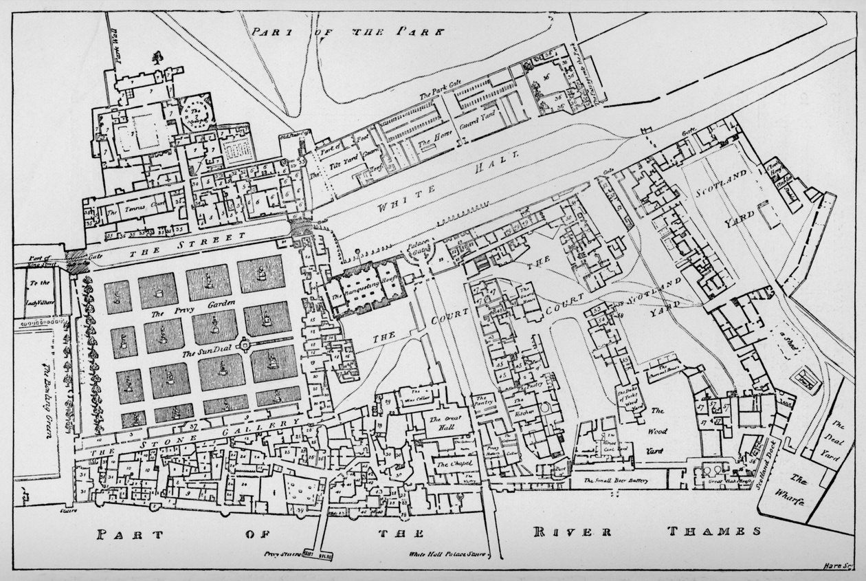 Copie réduite du plan au sol de Fisher du palais royal de Whitehall, pris sous le règne de Charles - William Patten