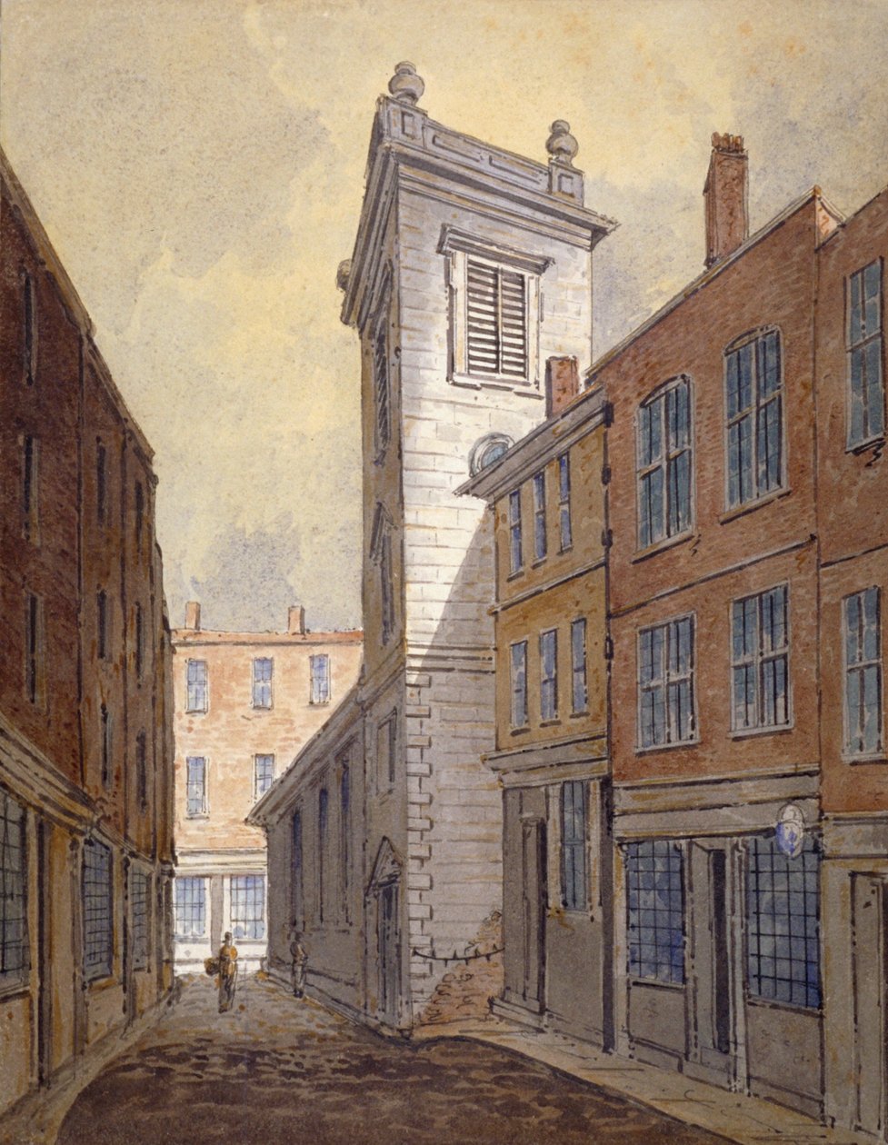 Église Saint-Georges Botolph Lane depuis George Lane, City de Londres, vers 1813 - William Pearson