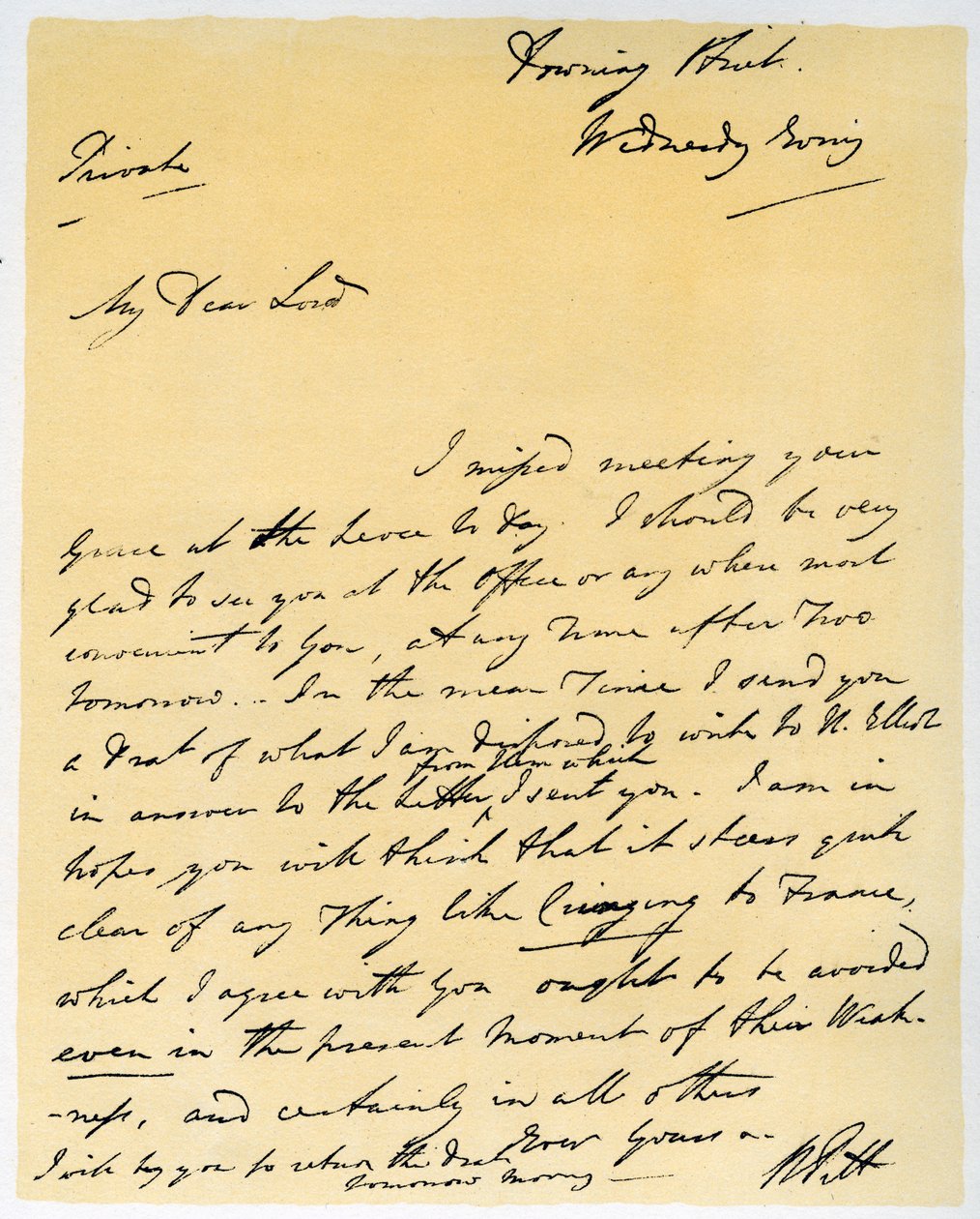 Lettre de William Pitt le Jeune, octobre 1790 - William Pitt