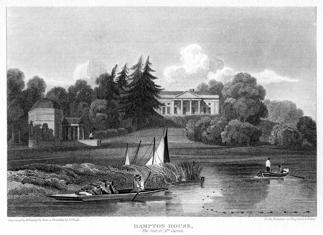Hampton House, la résidence de M. Garrick, Hampton, Richmond upon Thames, Londres, 1815 - William Radclyffe