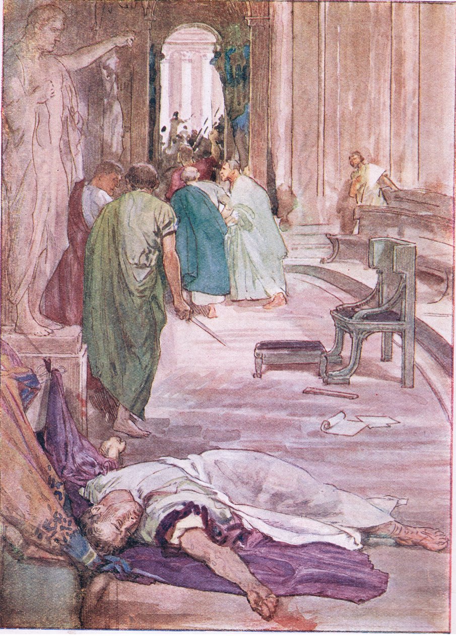 Le meurtre de César, de Vies de Plutarque publié par T C & E C Jack Ltd, années 1920 - William Rainey
