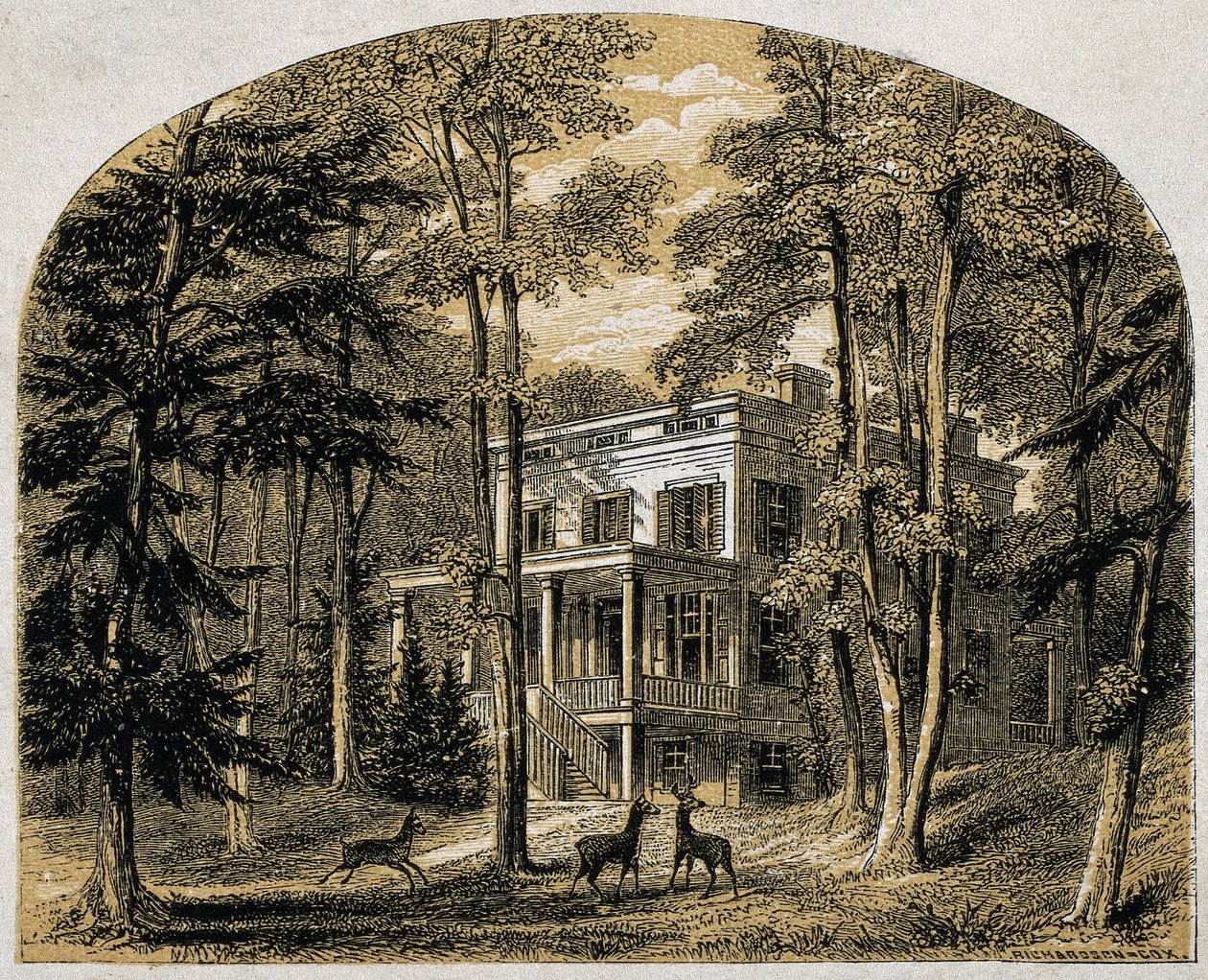 Maison de James John Audubon "Minniesland", pub. vers 1861 (gravure sur bois) - William Rickarby Miller
