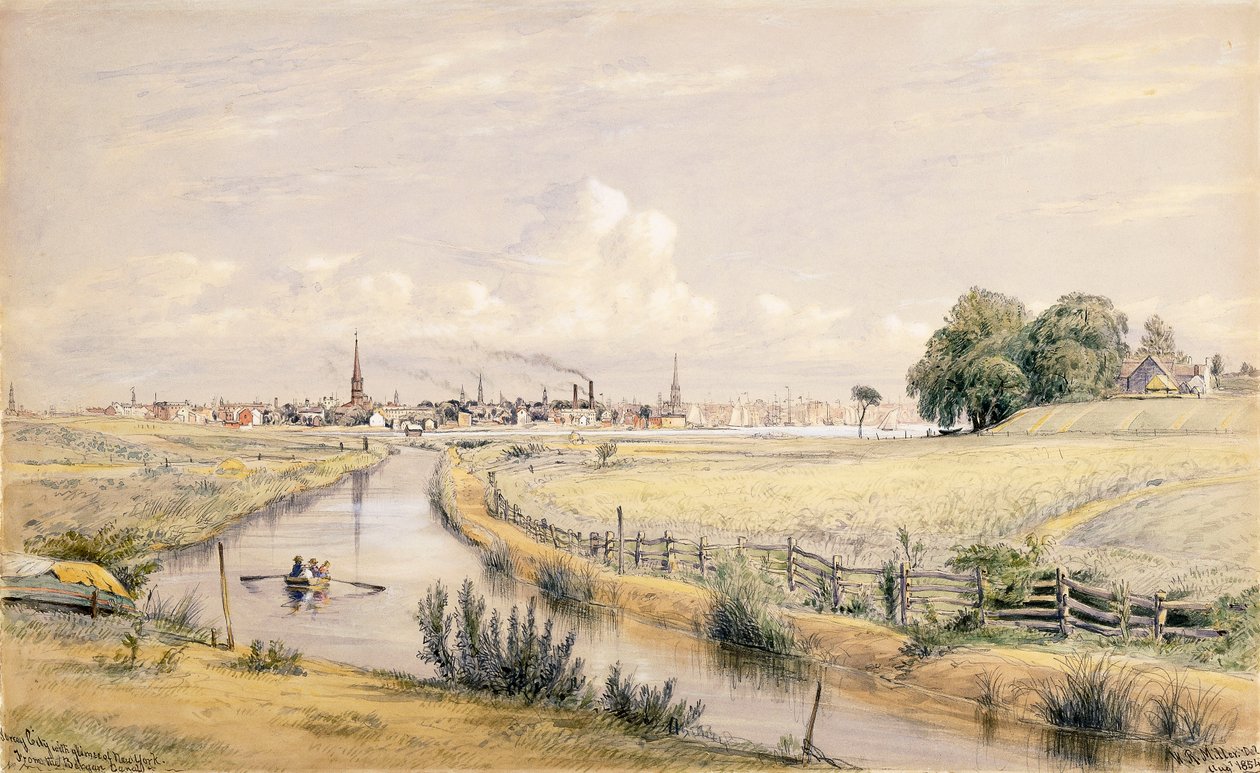 Jersey City avec un aperçu de New York depuis le canal de Bergen, 1854 - William Rickarby Miller