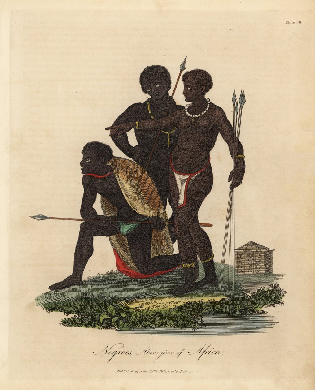 Natifs sud-africains avec des lances, manteau en peau d