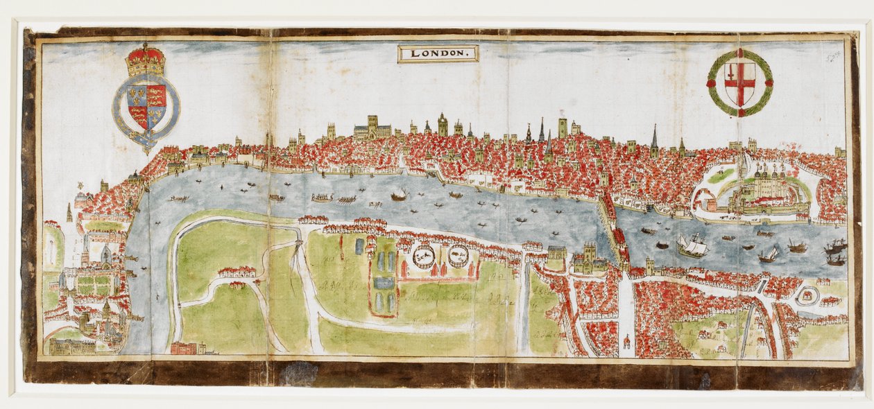 Sloane 2596, f.52 Vue de Londres depuis le sud, montrant la Tamise, le London Bridge et la Tour - William Smith