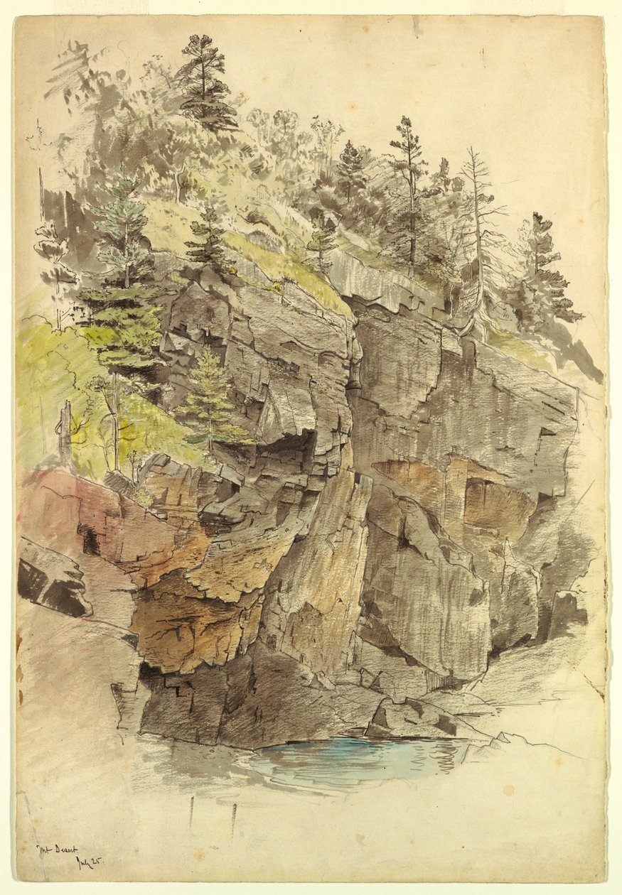 Dessin, paroi rocheuse, près des falaises Otter, Mt. Desert, 1859 - William Stanley Haseltine