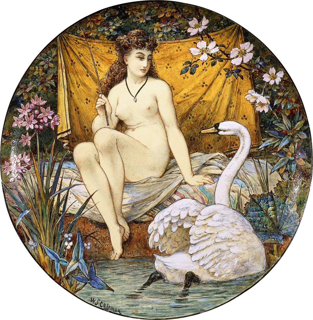 Grande tazza en faïence de Minton, représentant Léda et le cygne - William Stephen Coleman