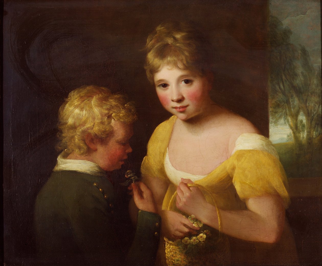 Deux enfants avec un panier de fleurs - William Tate