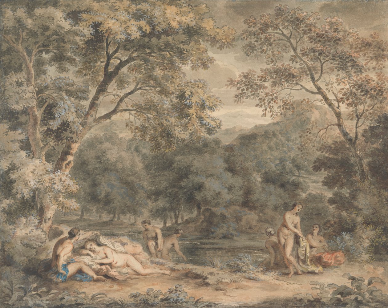 Nymphes se baignant dans une clairière boisée - William Taverner