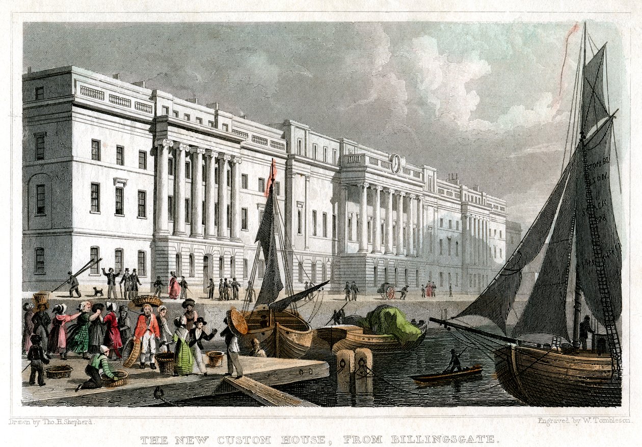 La nouvelle douane, de Billingsgate, City de Londres - William Tombleson