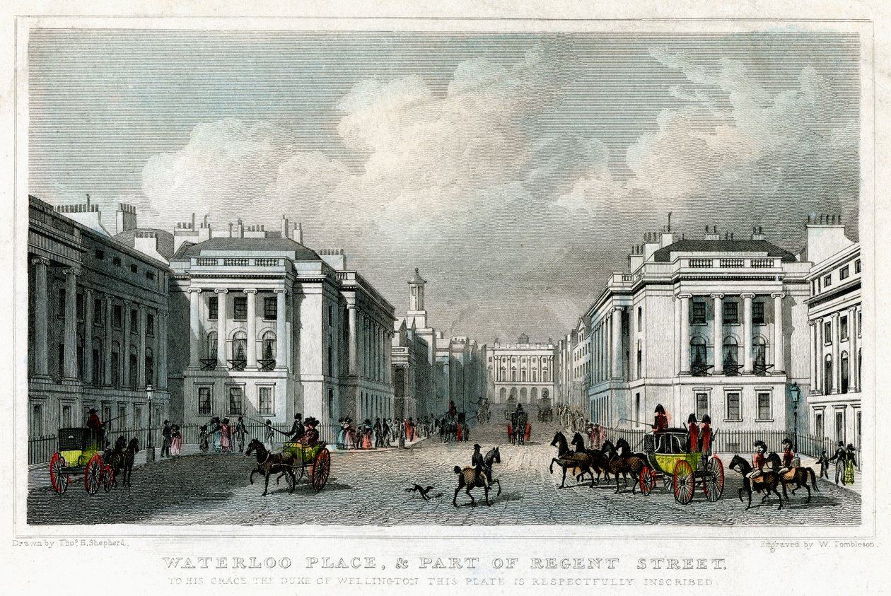Waterloo Place et une partie de Regent Street, Westminster, Londres, 1828 - William Tombleson