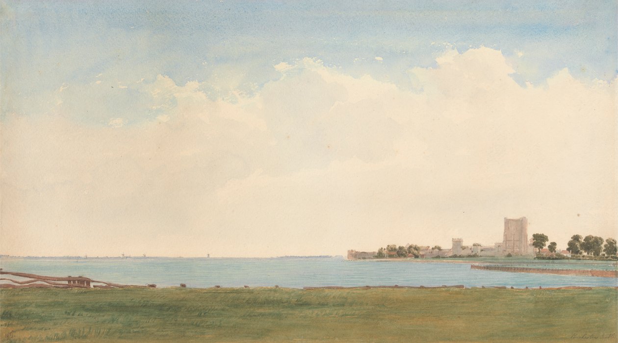 Château de Porchester : Vue du village de Porchester regardant à travers l