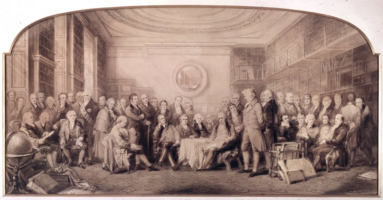 Les hommes éminents de la science en 1807-1808. Réunion dans la bibliothèque de l