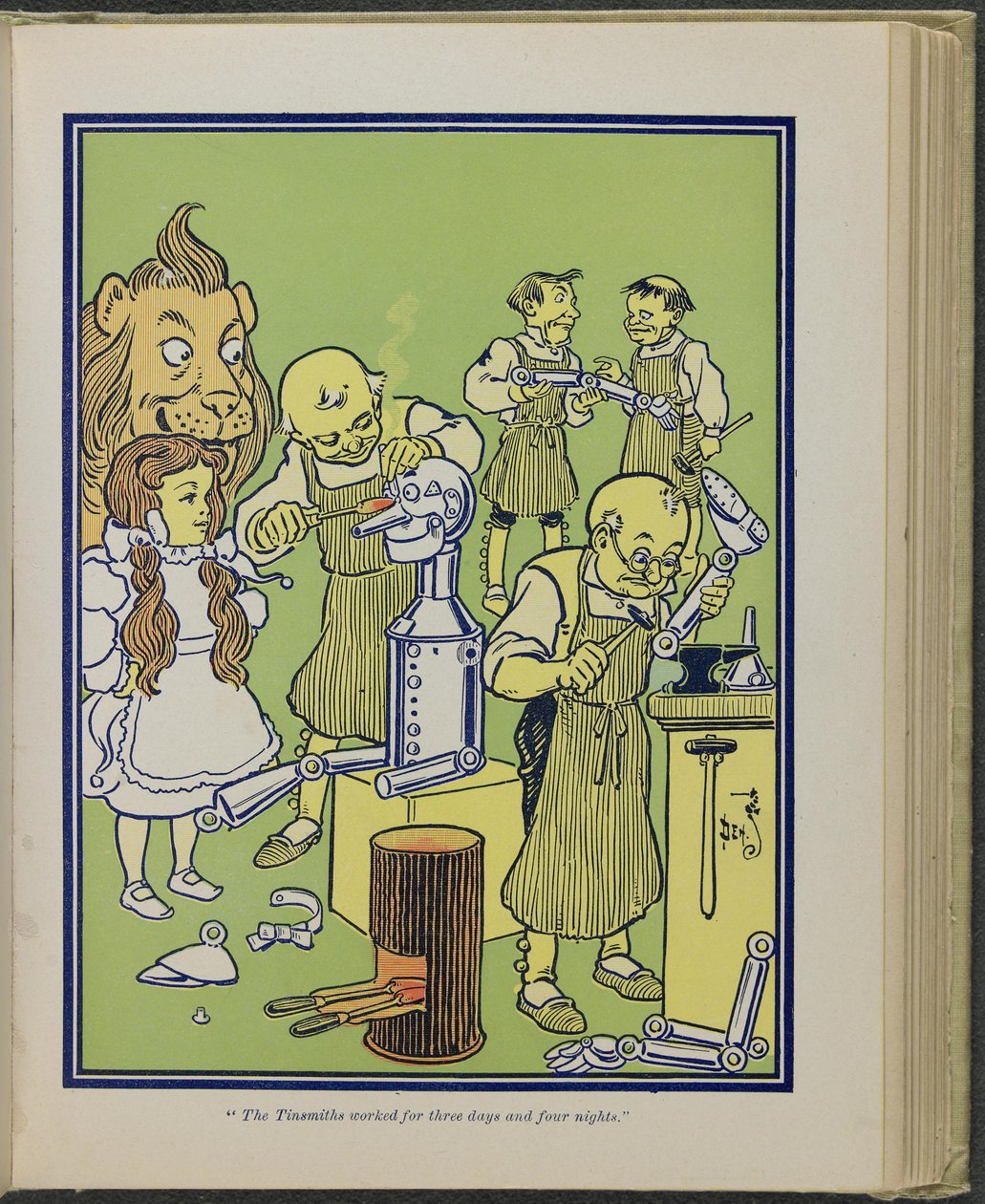 "Le ferblantier a travaillé pendant trois jours et quatre nuits", illustration tirée du "Merveilleux Magicien d