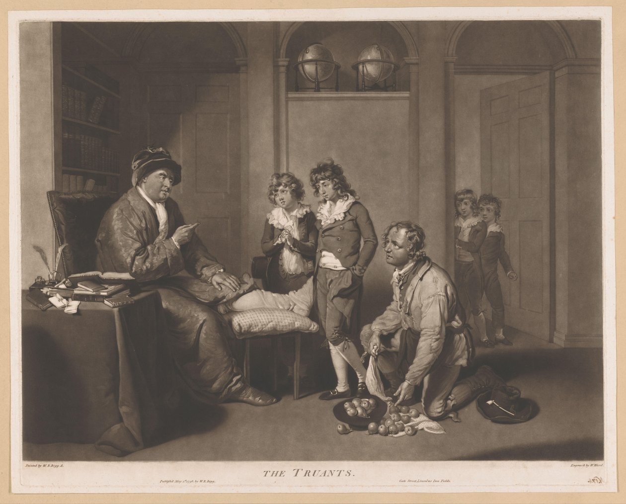 Homme réprimandant des enfants et un homme agenouillé avec des poires - William Ward