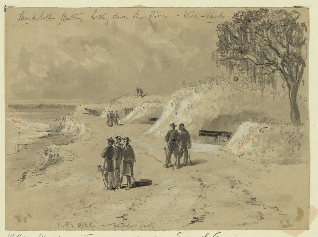 Batterie Thunderbolt regardant en bas de la rivière - William Waud