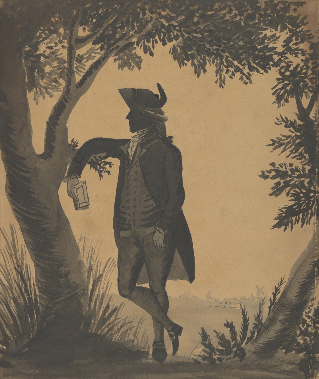 Jeune homme appuyé contre un arbre avec un livre, vers 1780-89 - William Wellings