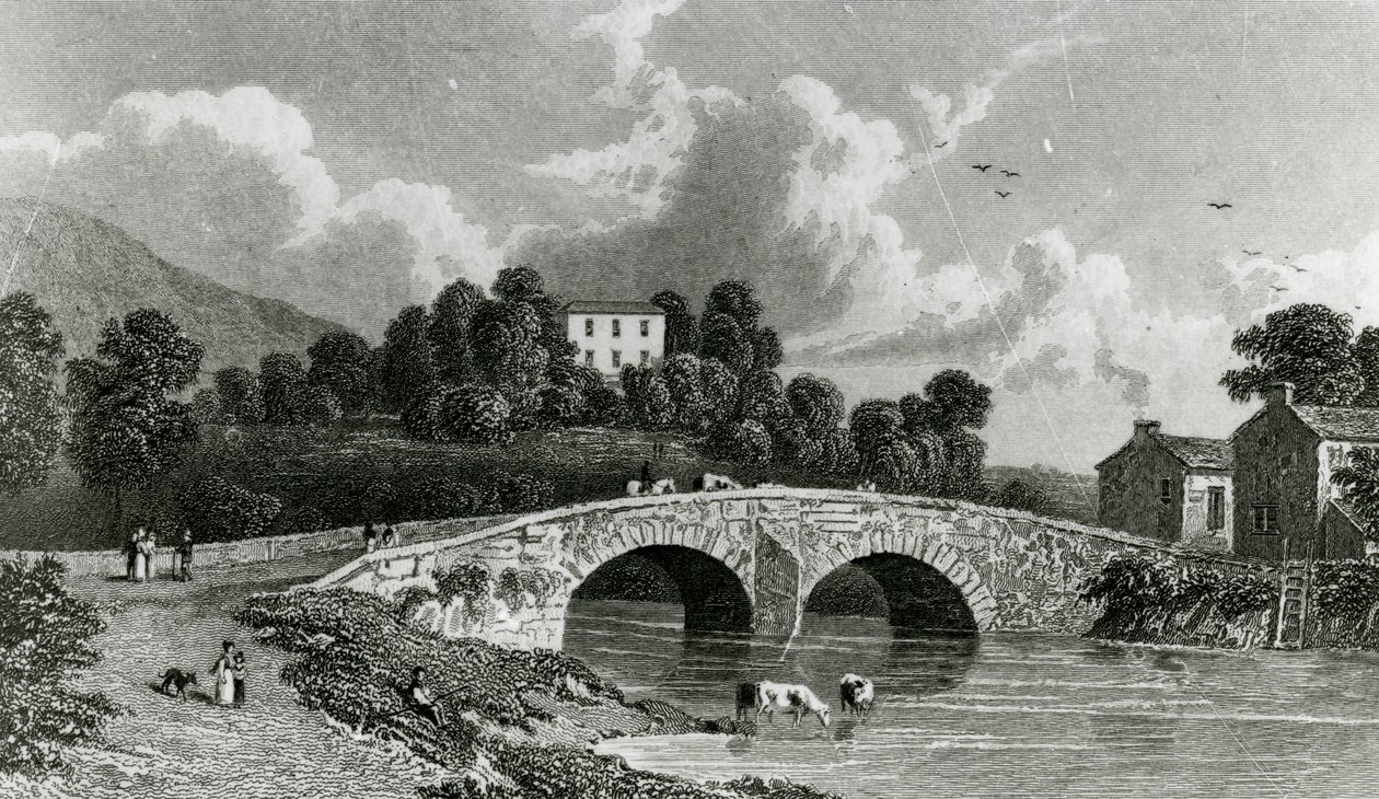 Greta Hall et le pont de Keswick, gravé par E. Francis, 1842 - William Westall