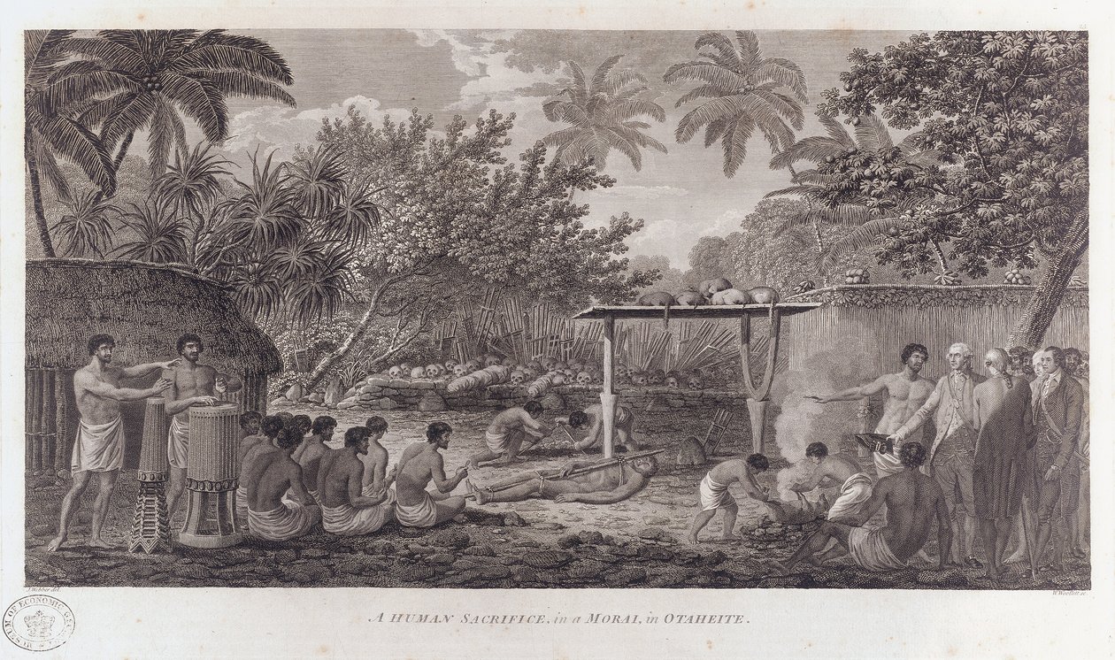 Sacrifice humain à Tahiti dans le Pacifique Sud, vers 1773 - William Woollett
