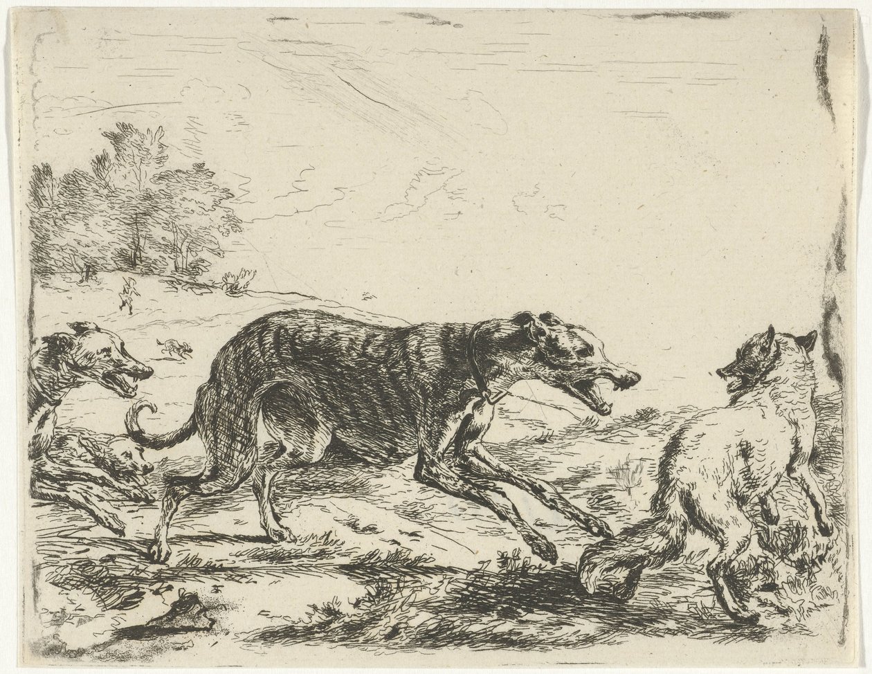 Renard et trois chiens - William Young Ottley