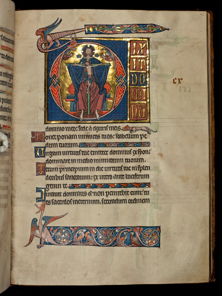 Ms 322 f.113r Psaume 109, initiale D, La Sainte Trinité, illustration du 