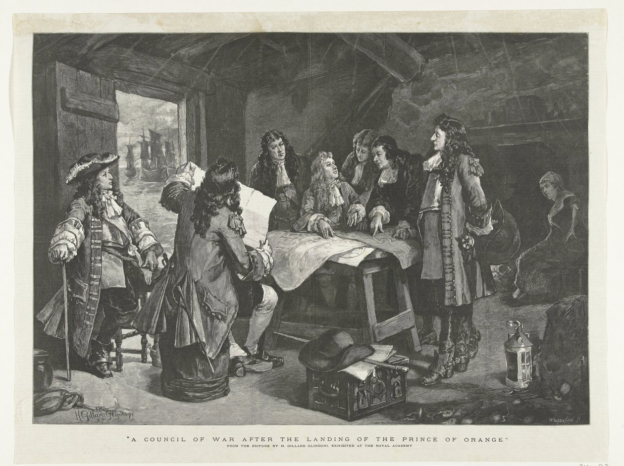 Guillaume III tient un conseil de guerre dans une cabane de pêcheurs, 1688 - Williamson
