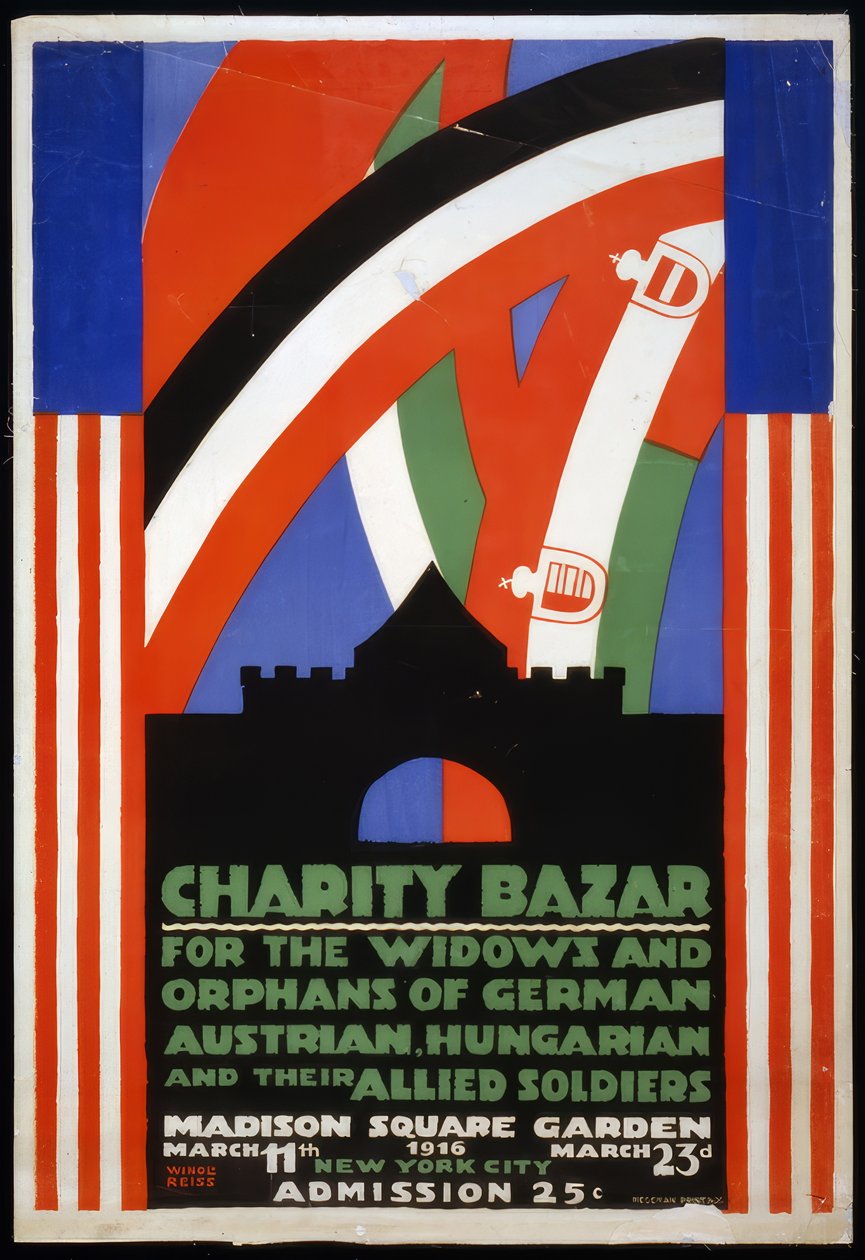Affiche pour un bazar de charité pour les veuves et les orphelins des soldats allemands, autrichiens, hongrois et confédérés au Madison Square Garden, New York - Winold Reiss