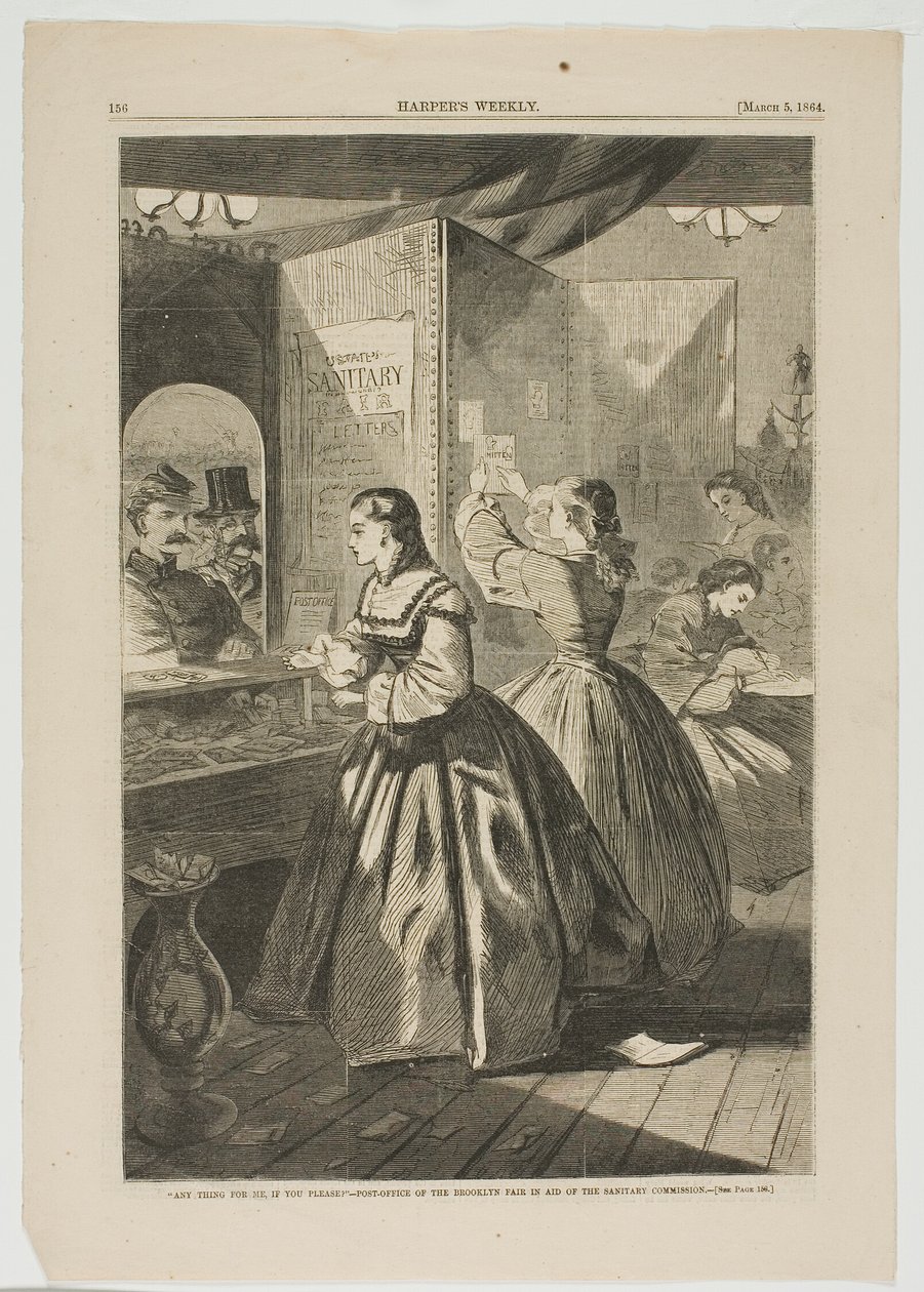 "Any Thing for Me, If You Please" - Bureau de poste de la foire de Brooklyn au profit de la commission sanitaire - Winslow Homer