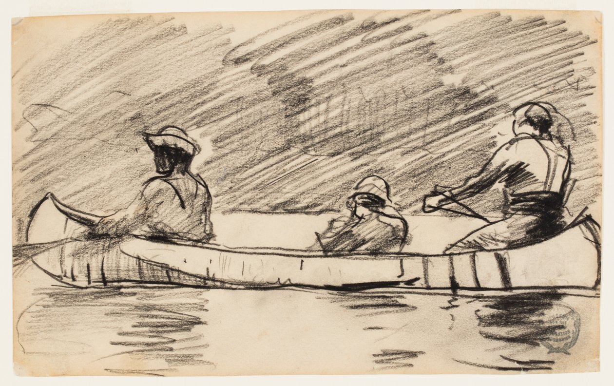 Canoë avec trois hommes - Winslow Homer