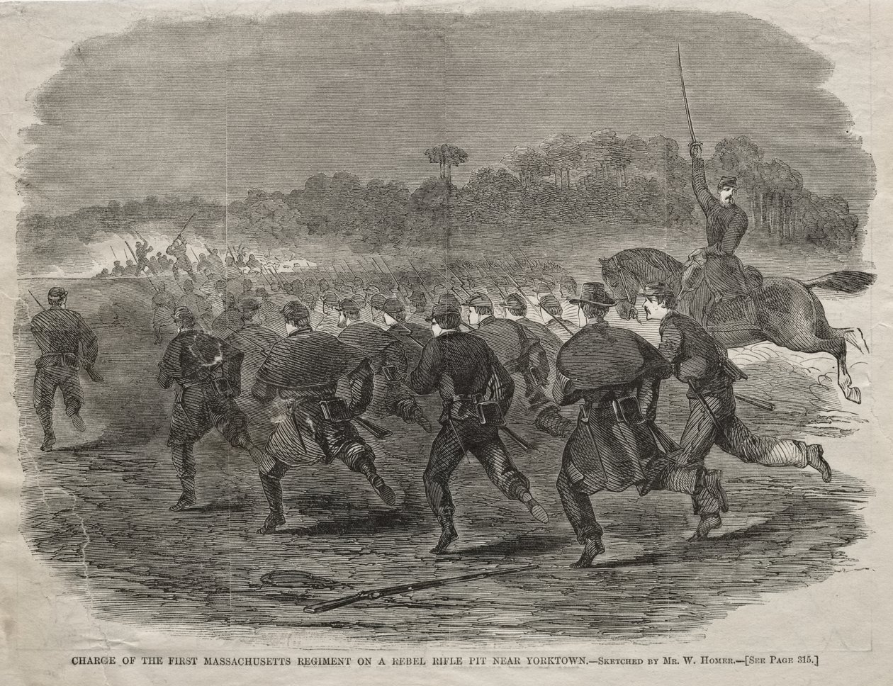 Charge du 1er régiment du Massachusetts contre une tranchée de tir rebelle près de Yorktown - Winslow Homer