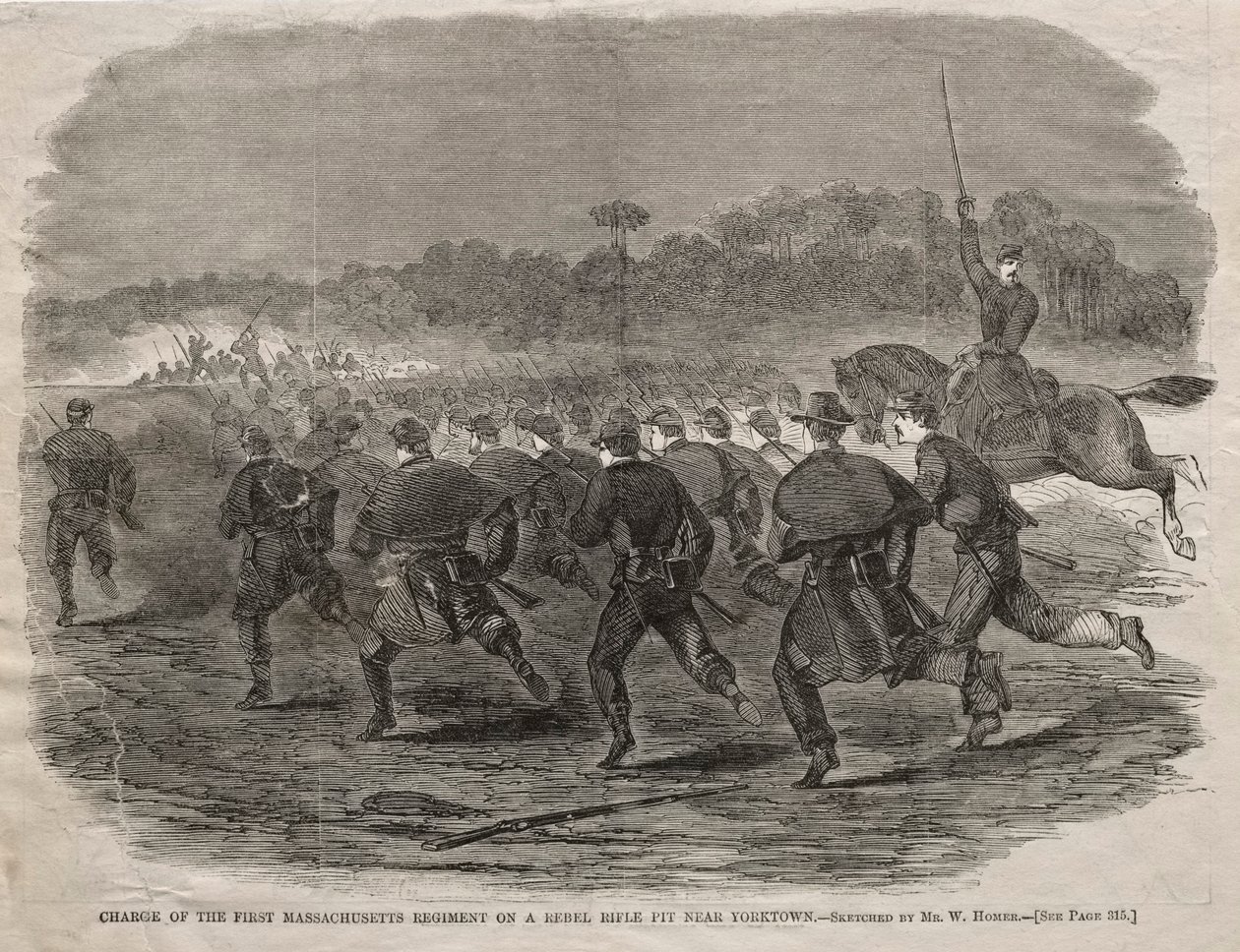 Charge du premier régiment du Massachusetts sur une tranchée rebelle près de Yorktown, 1862 - Winslow Homer
