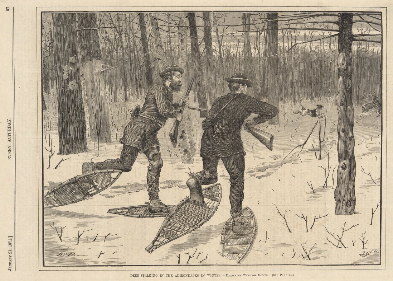 Chasse au cerf dans les Adirondacks en hiver, de Every Saturday, 21 janvier 1871 - Winslow Homer