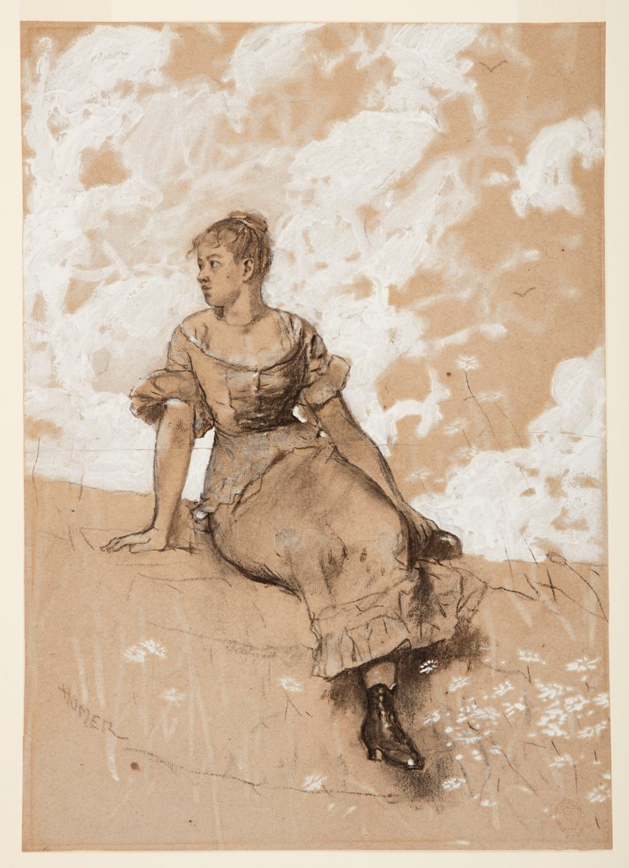 Dessin, Une jeune fille assise ; étude pour "Le mur du jardin", 1878 - Winslow Homer