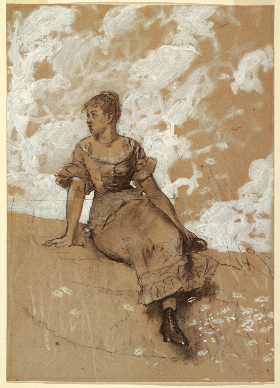 Dessin, Une jeune fille assise ; étude pour "Le mur du jardin", 1878 - Winslow Homer