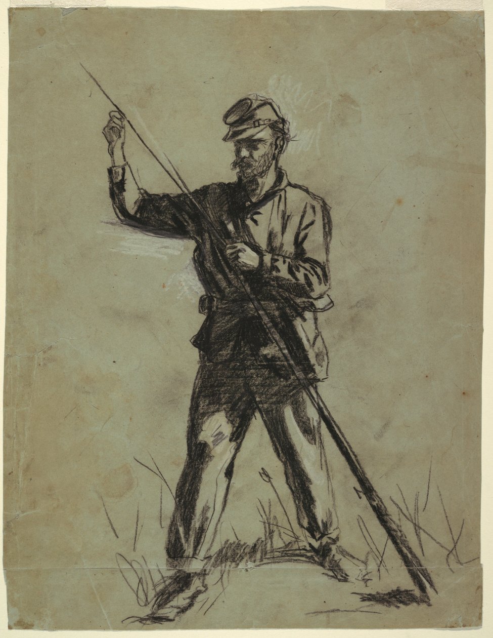 Dessin, soldat de cavalerie chargeant un fusil, 1863-64 - Winslow Homer