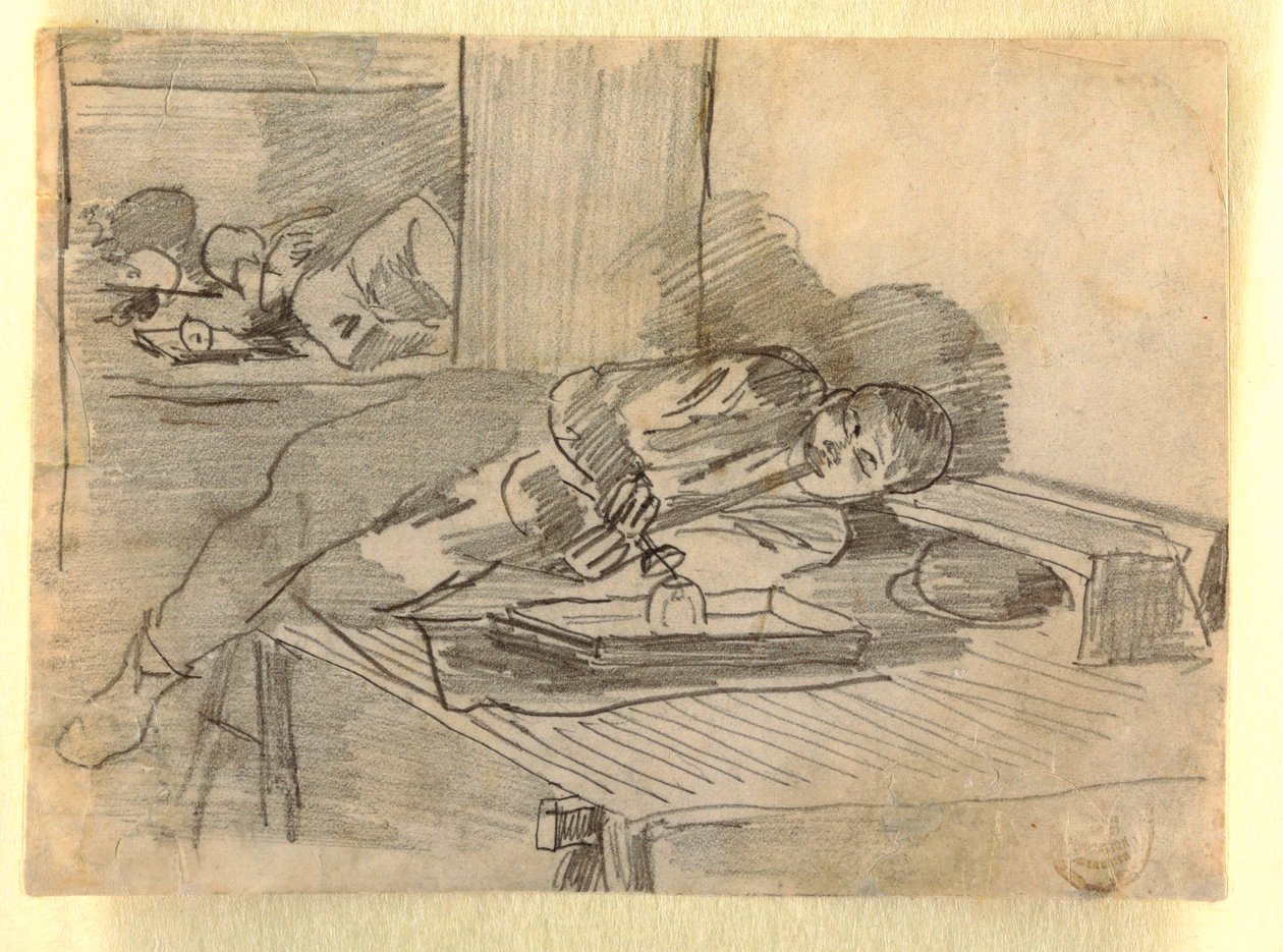 Dessin, homme chinois fumant une pipe d