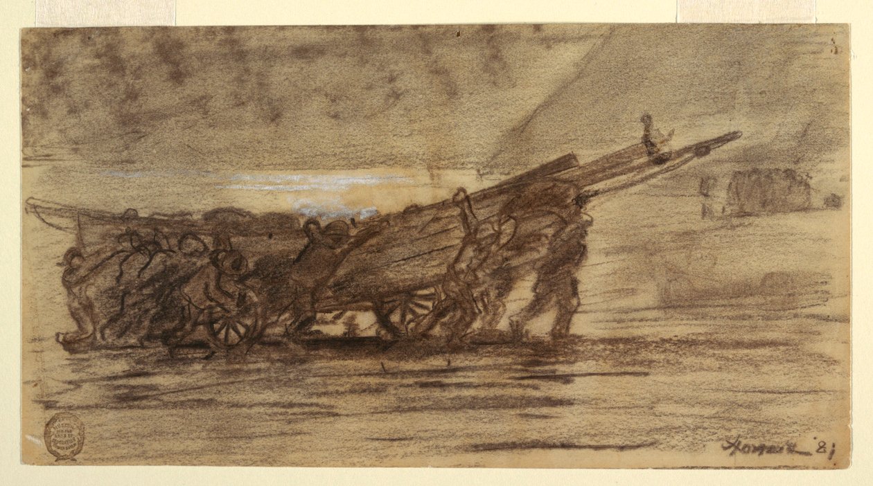Dessin, Pêcheurs échouant un bateau, Cullercoats, Angleterre, 1881 - Winslow Homer
