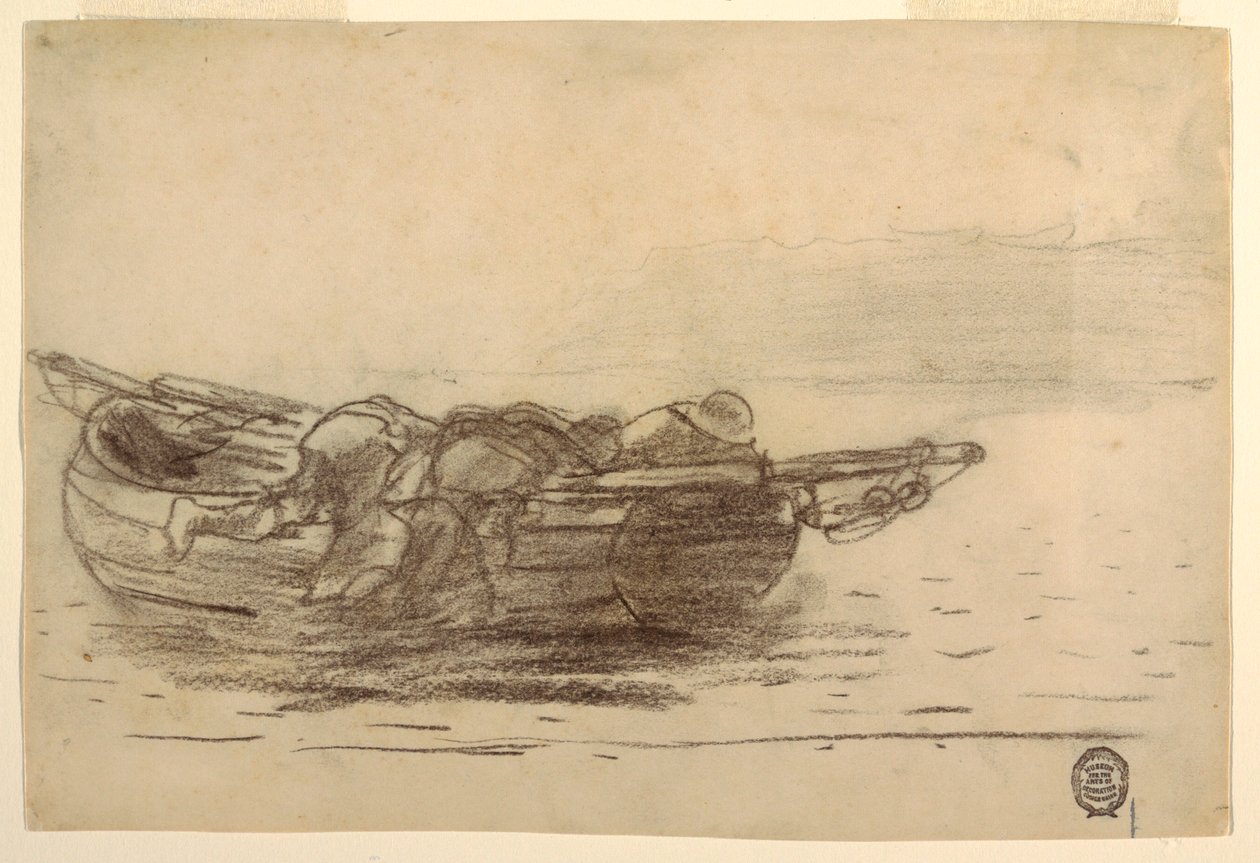 Dessin, pêcheurs escaladant les plats-bords, Cullercoats, Angleterre, 1881-82 - Winslow Homer
